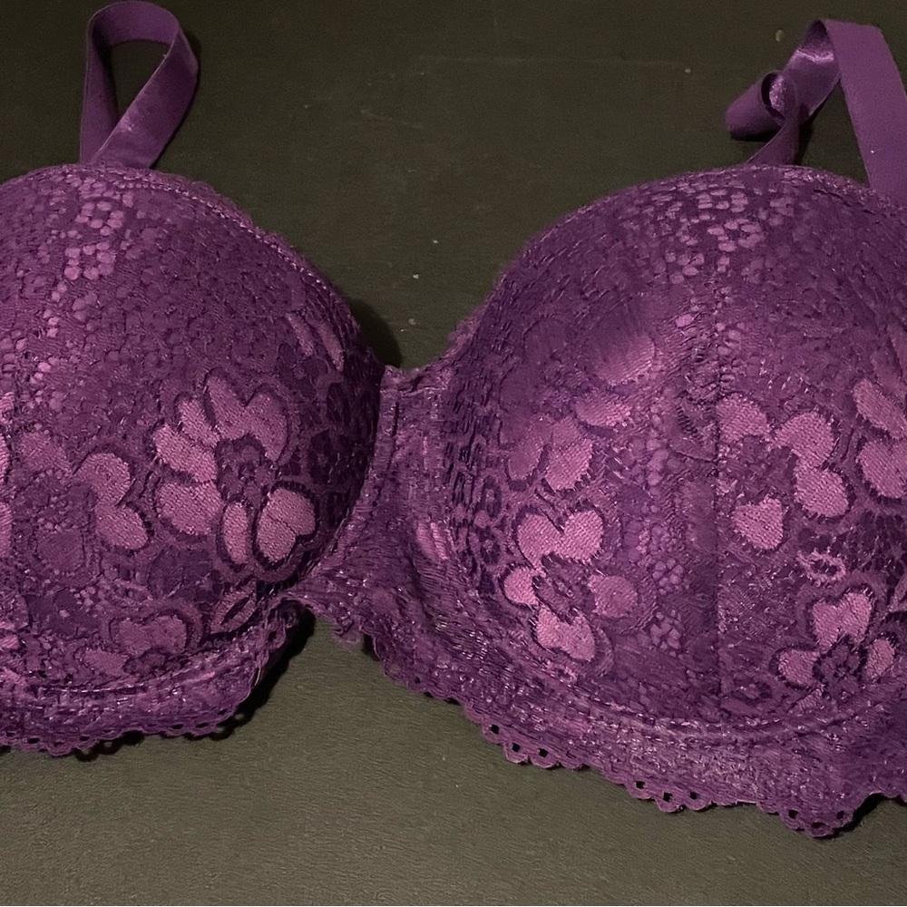 C0009 Kiss and Tell Elegant Lace Full-Coverage Bra in Rich Purple NWOT
